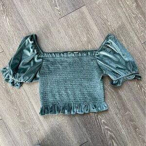 Velvet rouched crop top with puff sleeves
